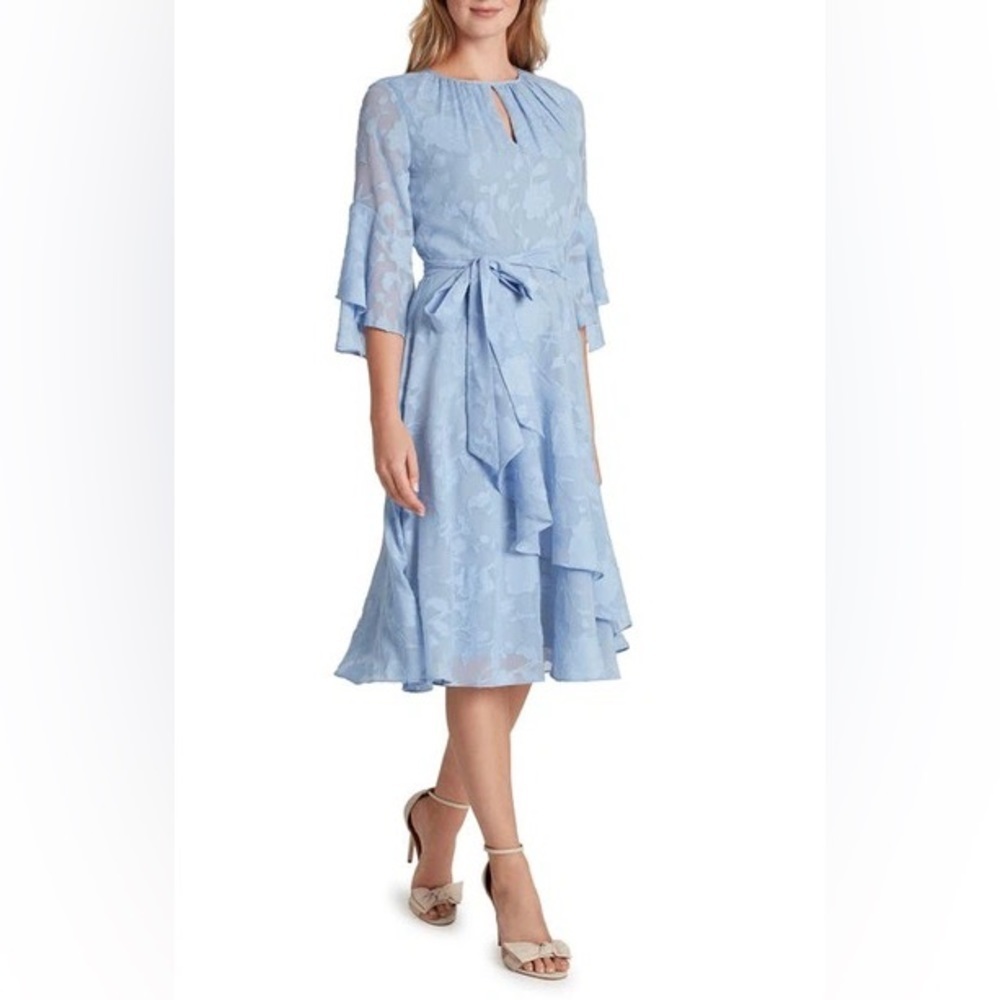 TAHARI Floral Fil Coupè Chiffon Dress Size 10